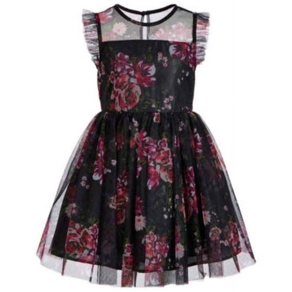 Like New Pink & Violet Girls Printed Mesh Formal Dress Size 10
